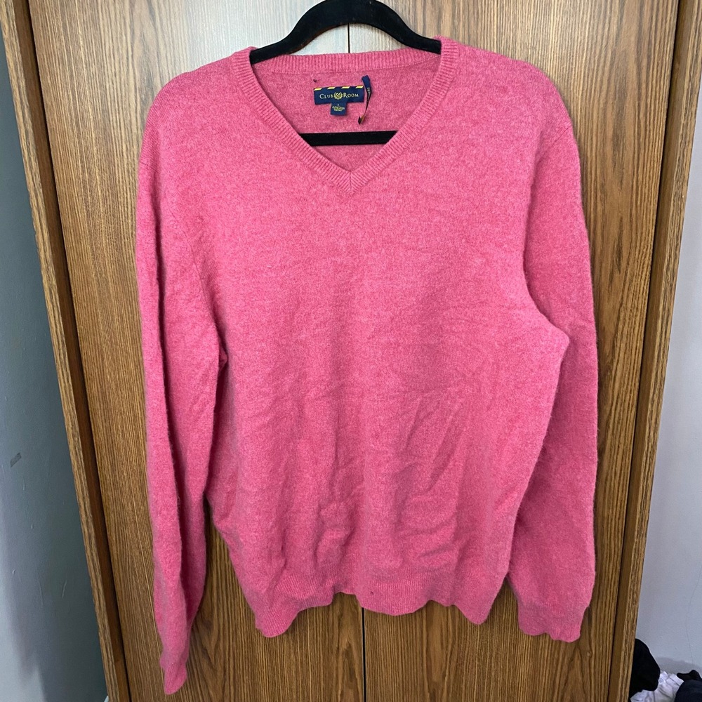 FLAWED Club Room‎ V-Neck Sweater Womens Large Pink 100% Cashmere 2-Ply Knit Top